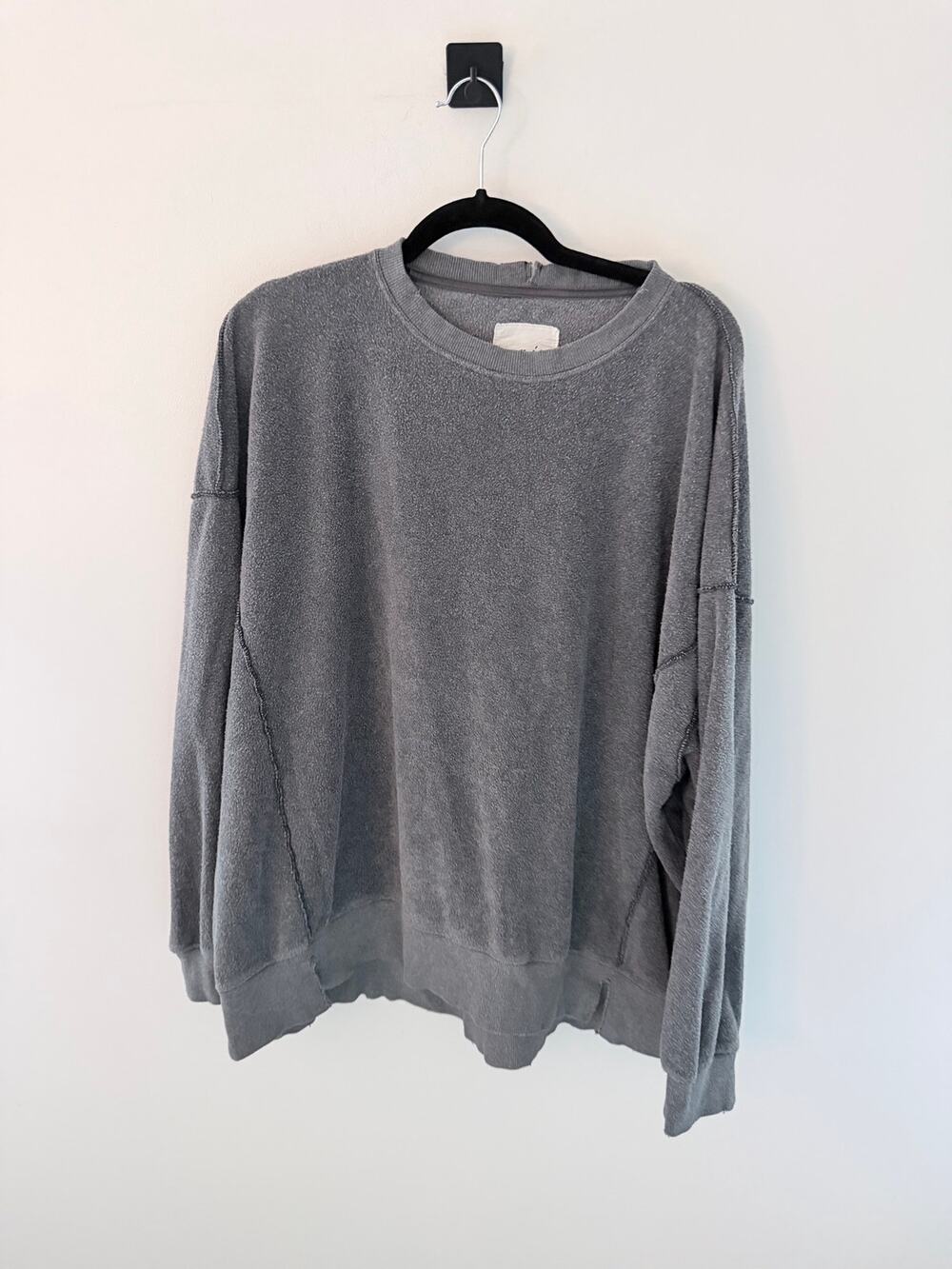 Aerie Reverse Terry Oversized Gray Raw Hem Crewneck-Size XL